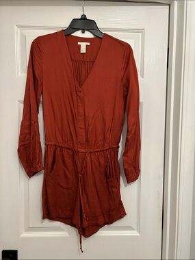 H&M Rust Long-Sleeve V-Neck Romper